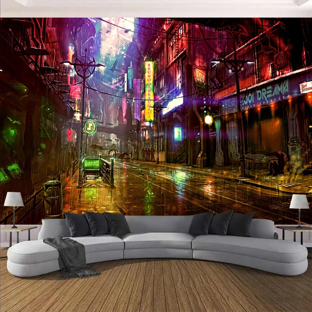 Cyberpunk Future Steam City Home Tapestry Art Wall Hanging Psychedelic Galaxy Hippie Retro Anime Tapestry Background Decoration