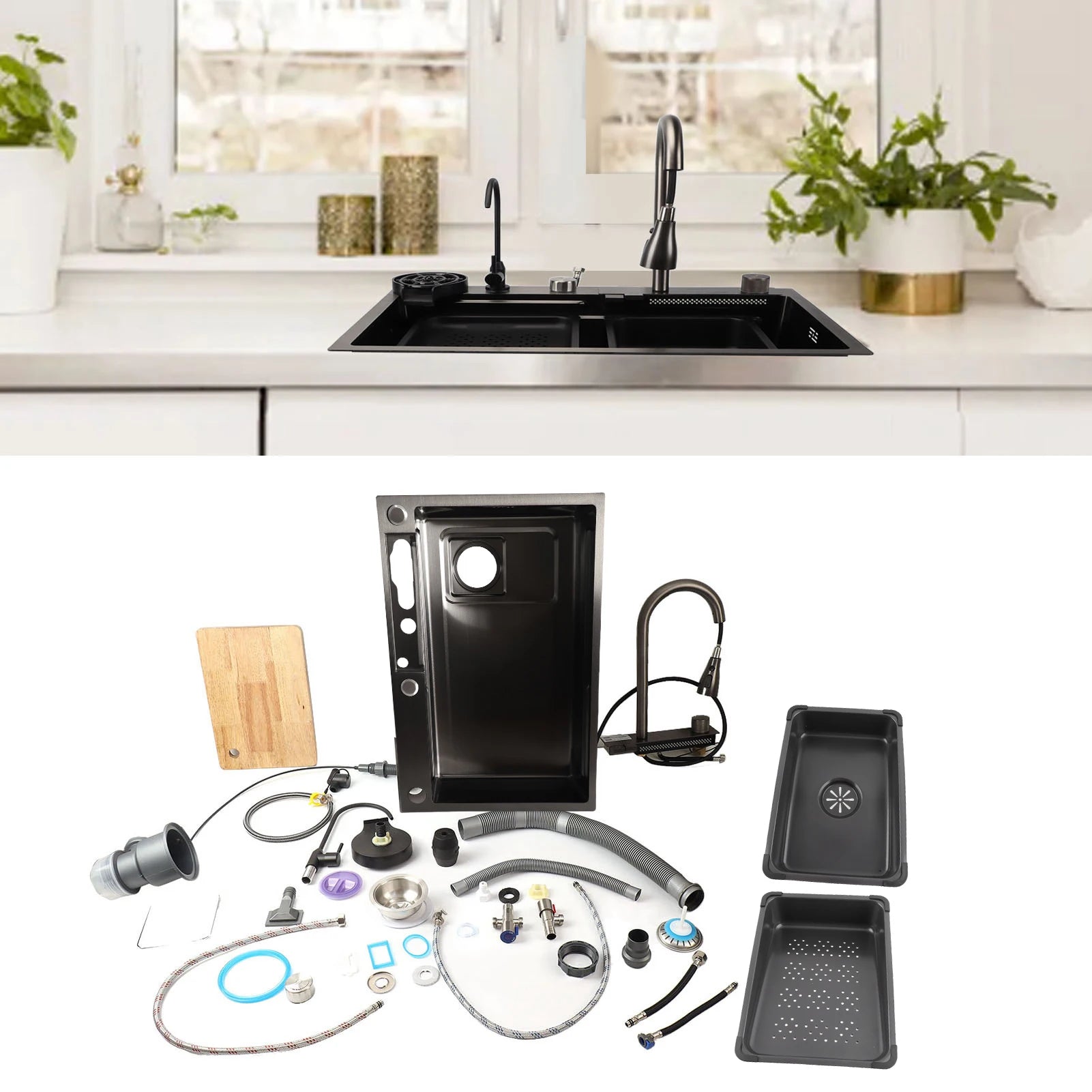 Kitchen Sink Digital Display Workstation Under Counter Kitchen Sink Basin 68x45cm Thickened Stainless Steel Kitchen Sink