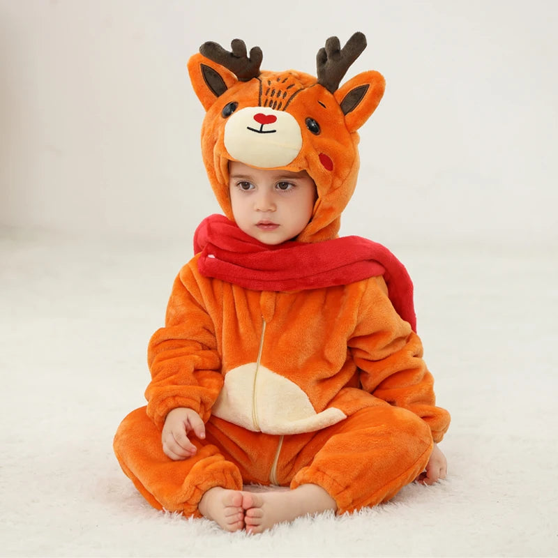 Winter Baby Rompers Baby Pijamas Halloween Ghost Bat Shark Deer Animal Cartoon Hooded Jumpsuits Cosplay Costume Boys Girl Pajama
