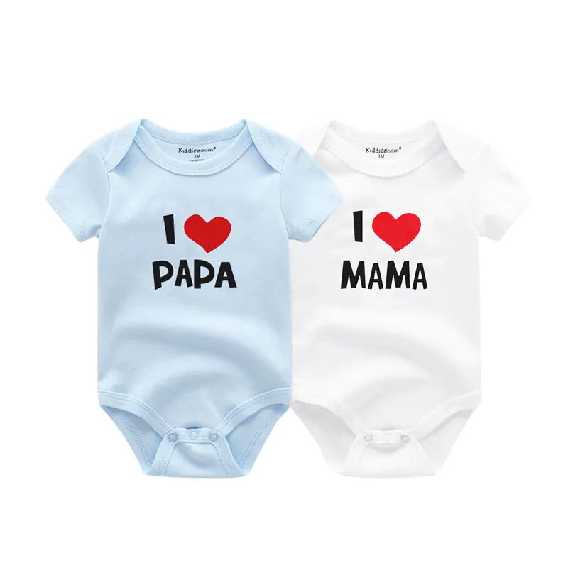 2-Piece Set Baby Short Sleeve Triangle Bodysuits I Love Dad I Love Mom' Design Holiday Infant Clothing Newborn Boy Girl Outfits