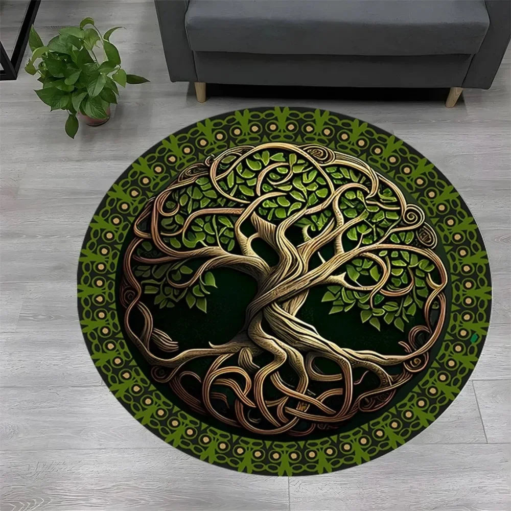 Tree of Life Round Rug Nature Mandala Rug Ancient Spiritual Decor Carpet Meditation Space Rug Washable and Non Slip Floor Mat