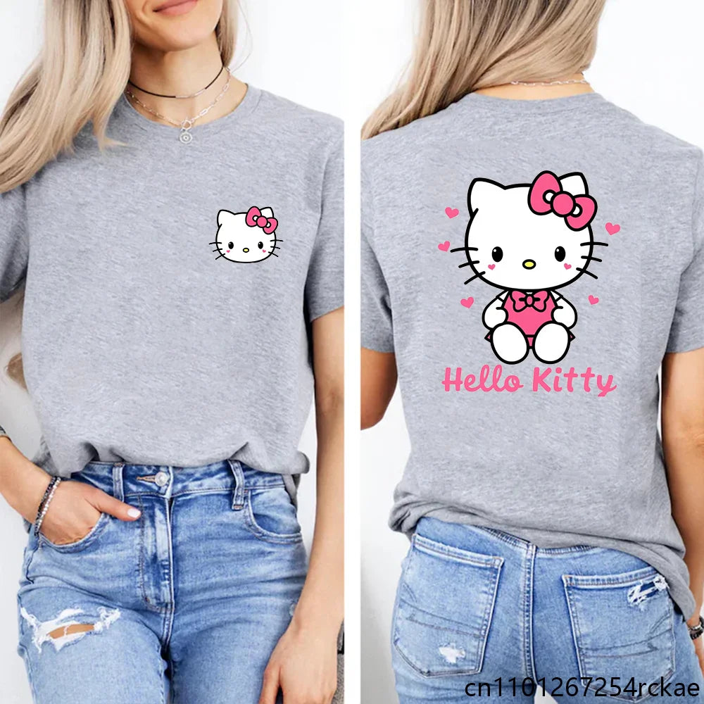 New Women's Cute Hello Kitty Printed T-shirt Kawaii Hello Kitty Pattern Shirt Personalized Women's Tops