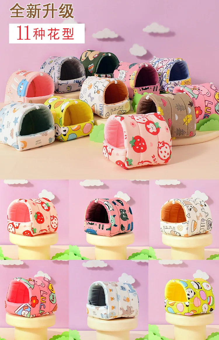 قفص صغير لطيف على شكل أرنب وسنجاب كرتوني، عش خنزير غينيا، حيوان صغير، فئران، فأر، سرير نوم للحيوانات الأليفة، منزل الهامستر، حصيرة ناعمة دافئة في الشتاء