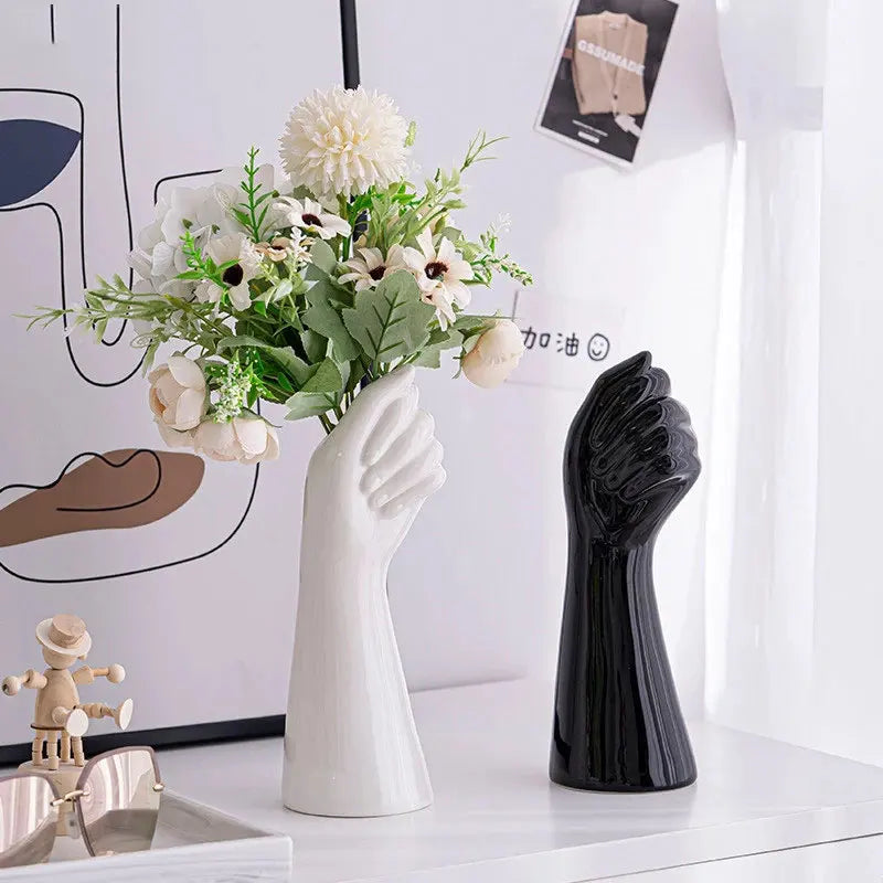 Ceramics Vase Hand Vase Flowers Arrangement Modern Home Office Decor Creative Plant Flower Vase Desktop Decoration Ornaments