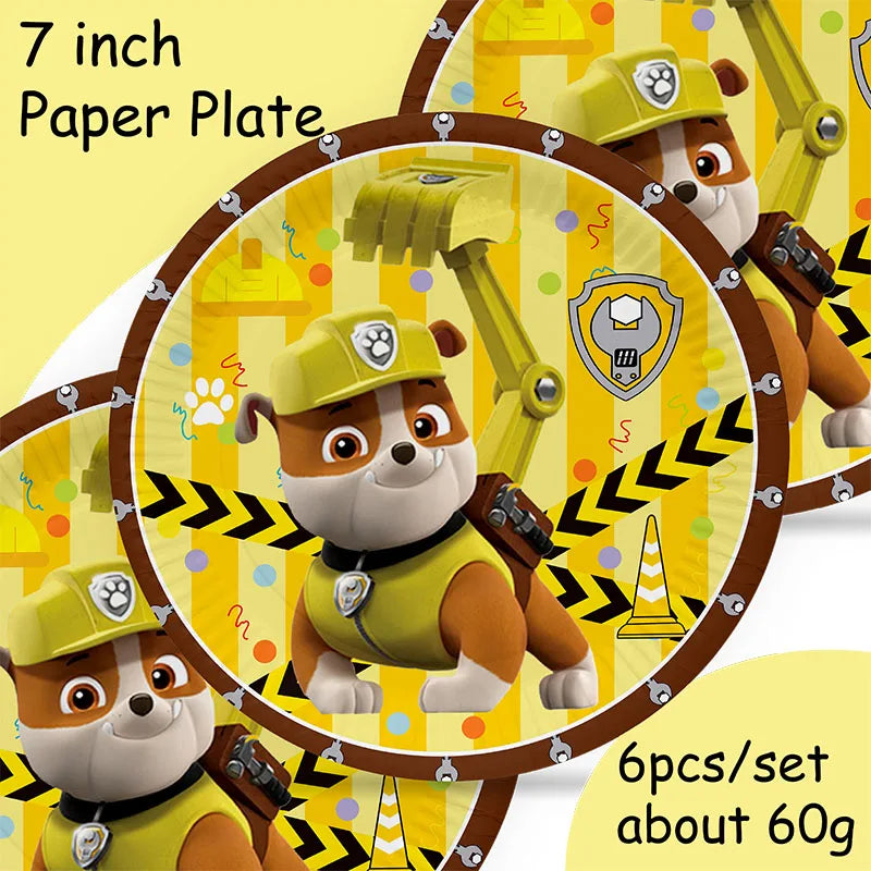 paw patrol rubble theme animals party supplies decorations kids birthday disposable tableware plate tablecloth party theme favor