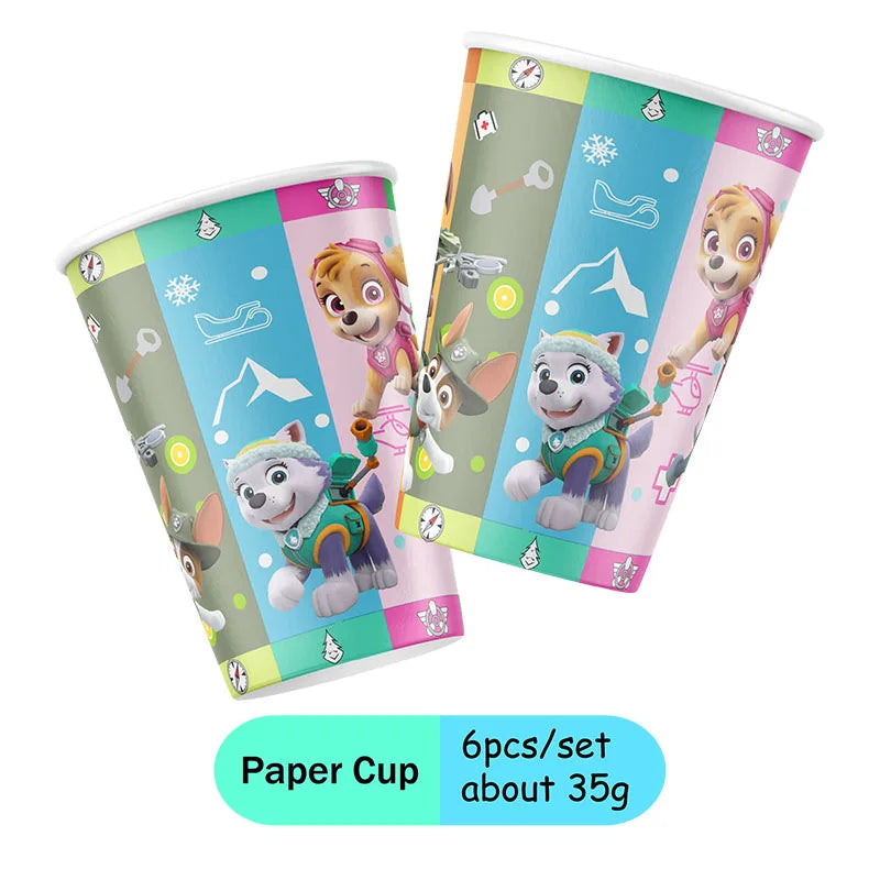 Paw Patrol Snow dog Everest Cartoon Animation Theme Birthday Party Decorations Disposable Sticker Balloon Paper Plates Supplies