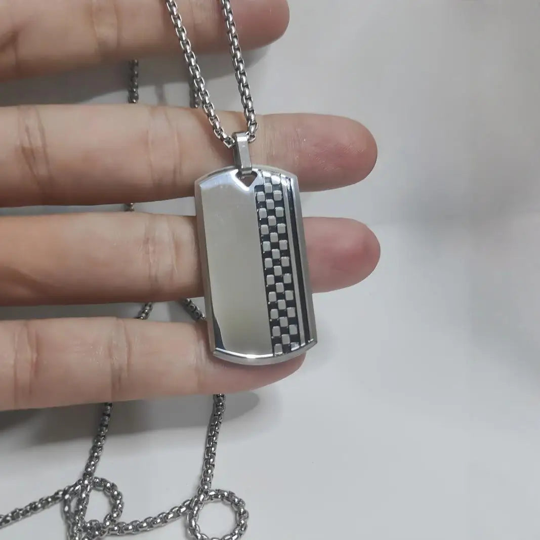 Stylish Dog Tag Necklace for Men Boys,Wateproof Chessboard Stainless Steel Necklace,Trendy Jewelry Gift to Him