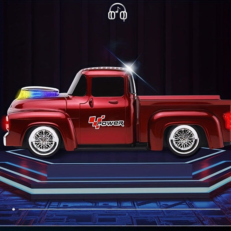 WSTER Vintage Pickup Truck Car Speaker - Portable Wireless 2.0 Channel Surround Sound with Dual Speakers, USB/TF Card/FM Radio, Sliding Wheels & Built-in Subwoofer for Outdoor Music, Tabletop Use, Car Stereo, Playful Design,