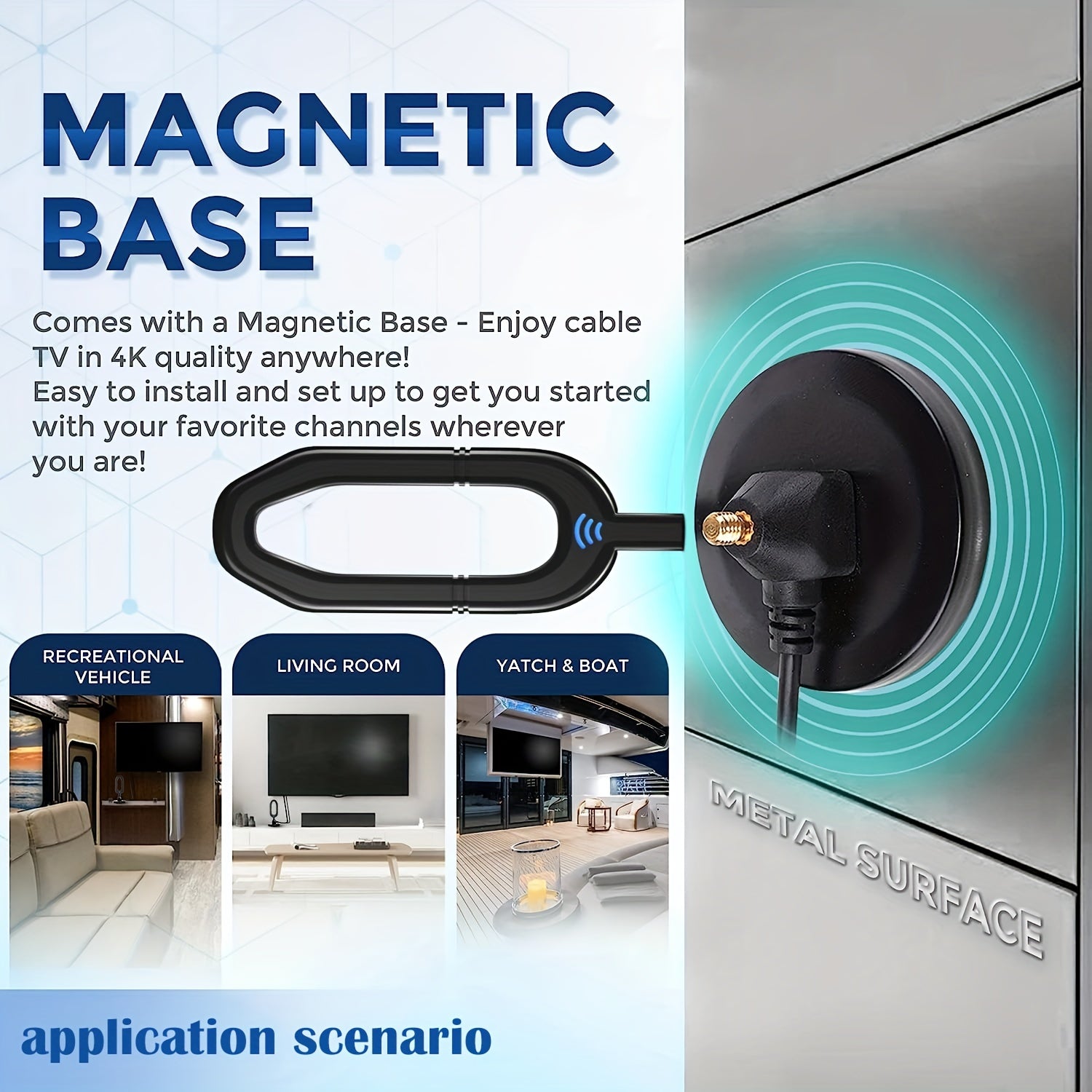 320+ Miles Long Range TV Antenna Pro - 360° Reception, 4K 1080P Compatible, Strong Magnetic Base for Easy Installation, Indoor/Outdoor Use, Weather Resistant, High Gain Signal Reception