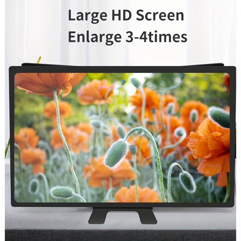 Triple-Sided Cinema Experience - 12-inch Foldable Phone Screen Magnifier with Optical Acrylic Lens - Instant HD Boost, Portable Mini Theater for TV-Like Viewing, 3-4x Magnification Desktop Stand