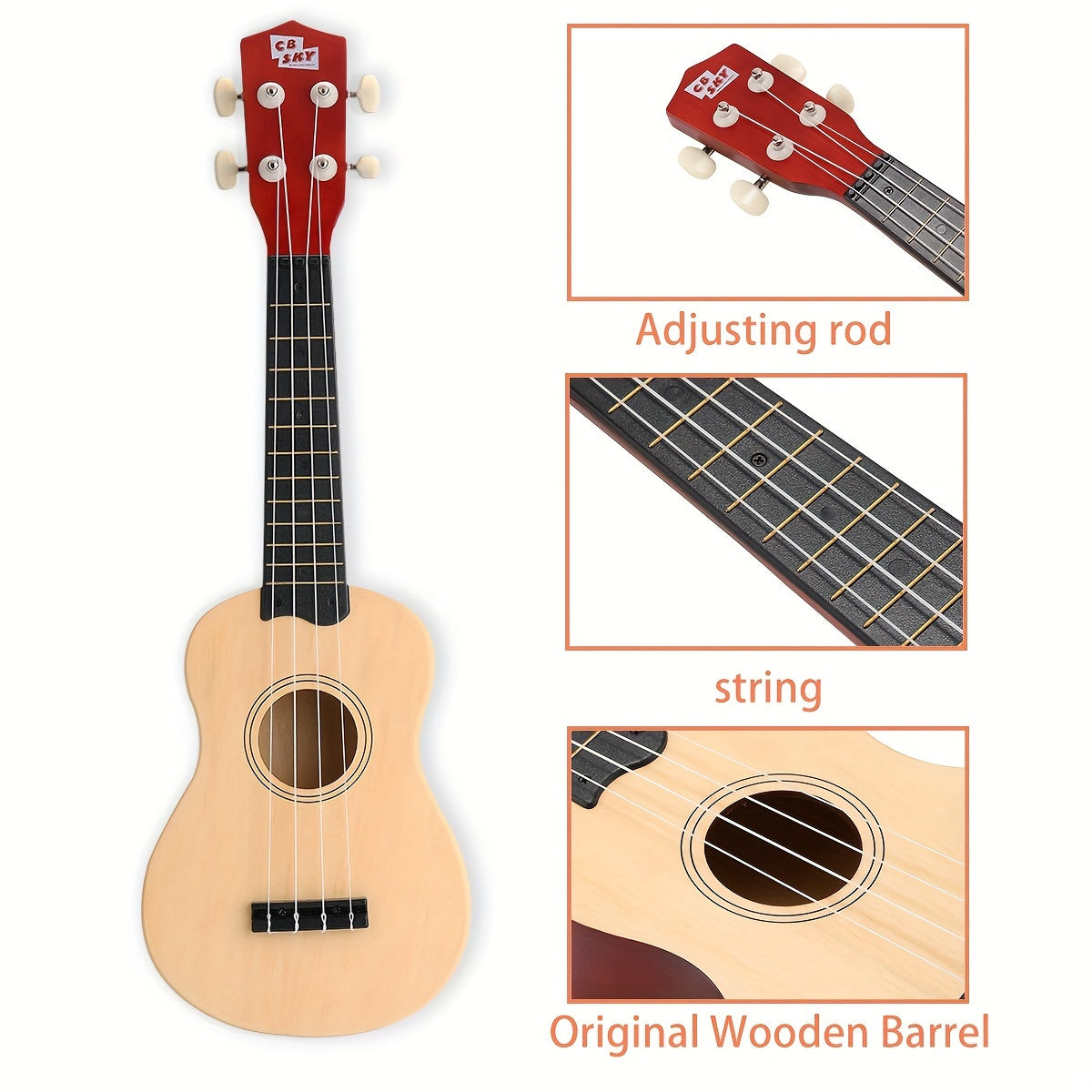 21 Inch 4-String Kids Toy Guitar, Cute Rhyme Developmental Musical Instrument Educational Toy for Toddlers