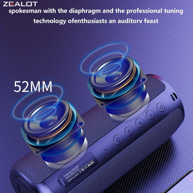 ZEALOT S51 20W Wireless Speakers, Portable Subwoofer Speaker, Wireless Speaker, Dual Pairing, 1800mAh Battery, 10 Hours Playtime Loud Stereo, Booming Bass, Charging Cable And Aux Cable, FM TF USB Plug-in Card Compatible, Conn