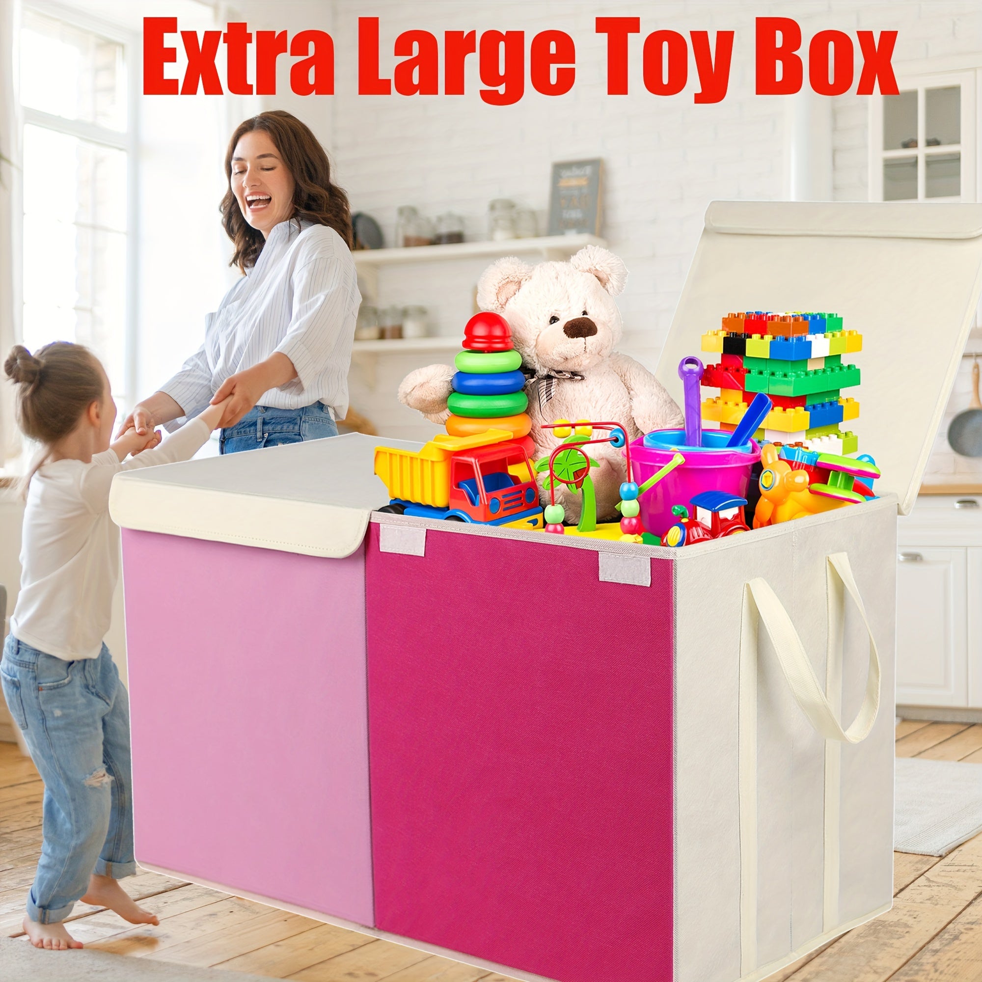 Extra Large Toy Box, Collapsible Sturdy Kids Toy Chest For Boys, Girls, Kids, Toy Storage Organizer Toddler Storage Bins With Lids, Toy Box Basket For Living Room, Bedroom, Nursery Gift Wrap Storage