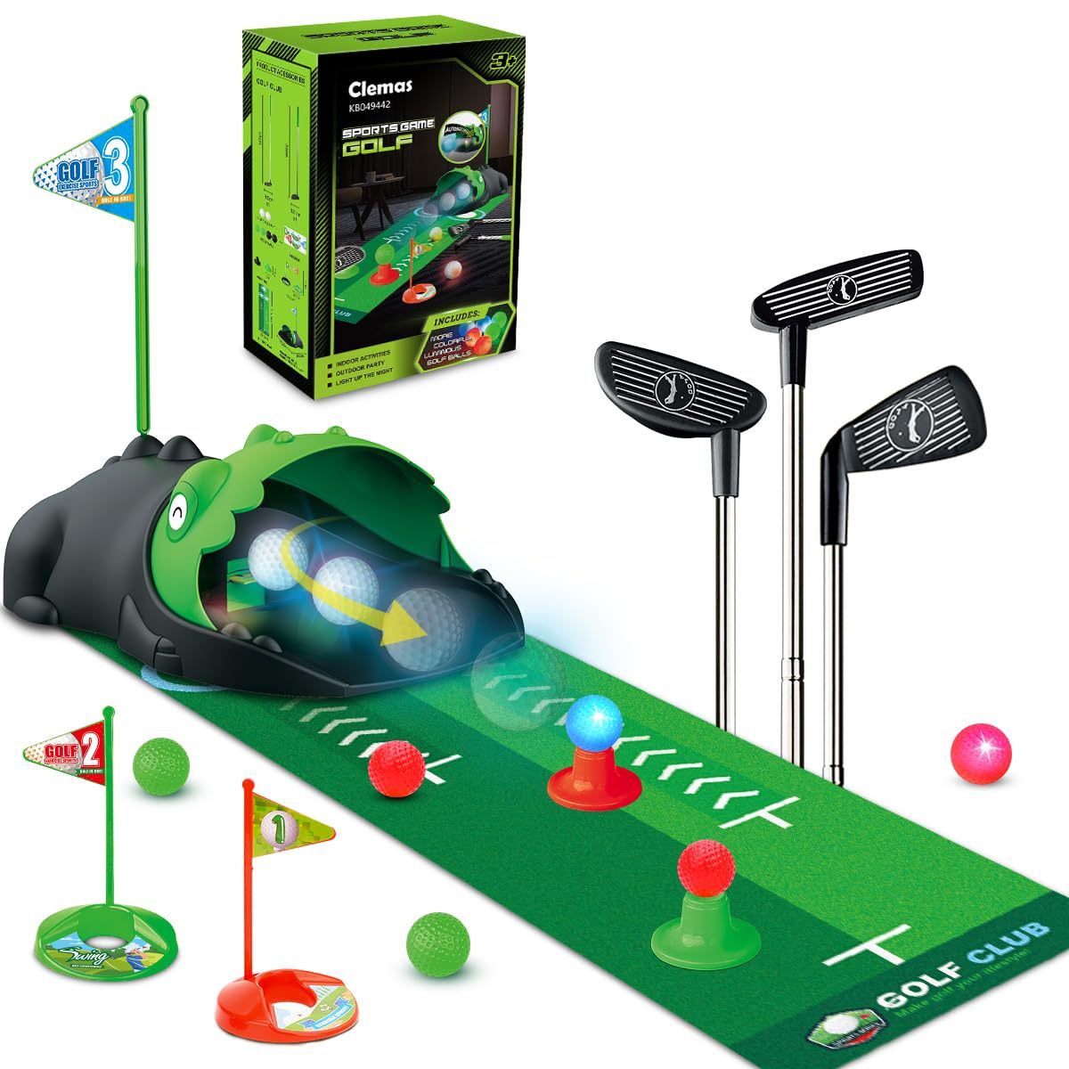 VATOS Kids Toy Golf Club Set with Automatic Ball Returner, Led Light Up Night Golf Balls, Golf Putting Mat, Mini Golf Games, Indoor Outdoor Sport Toys Gifts for Boys Girls Aged 3+, Birthday Gifts, Christmas Gifts, New Year Gi