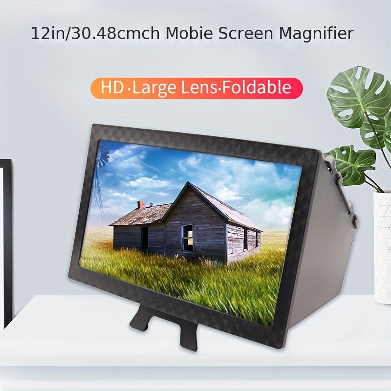 Triple-Sided Cinema Experience - 12-inch Foldable Phone Screen Magnifier with Optical Acrylic Lens - Instant HD Boost, Portable Mini Theater for TV-Like Viewing, 3-4x Magnification Desktop Stand