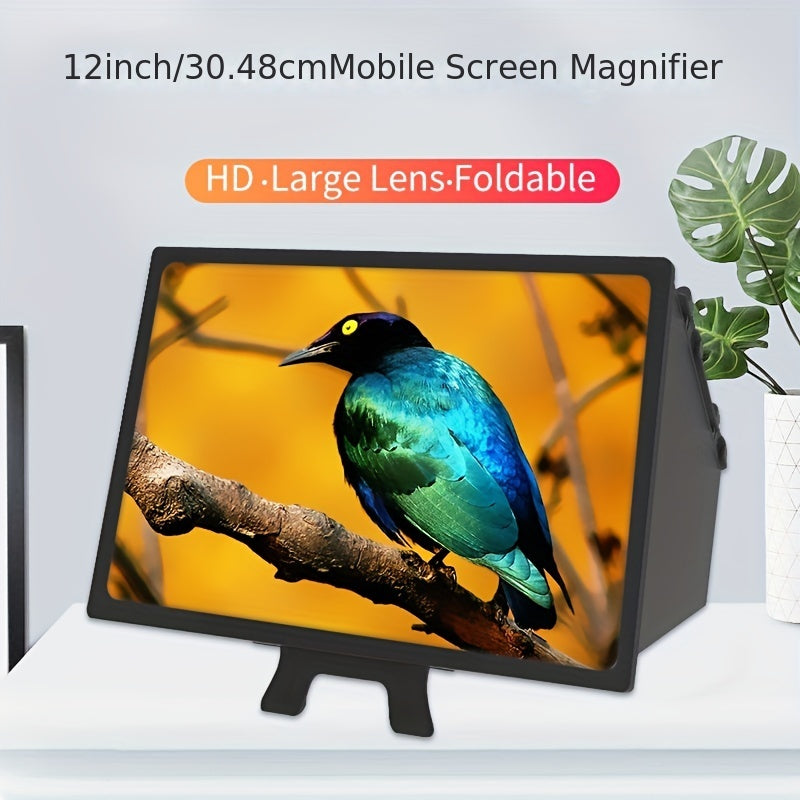Triple-Sided Cinema Experience - 12-inch Foldable Phone Screen Magnifier with Optical Acrylic Lens - Instant HD Boost, Portable Mini Theater for TV-Like Viewing, 3-4x Magnification Desktop Stand