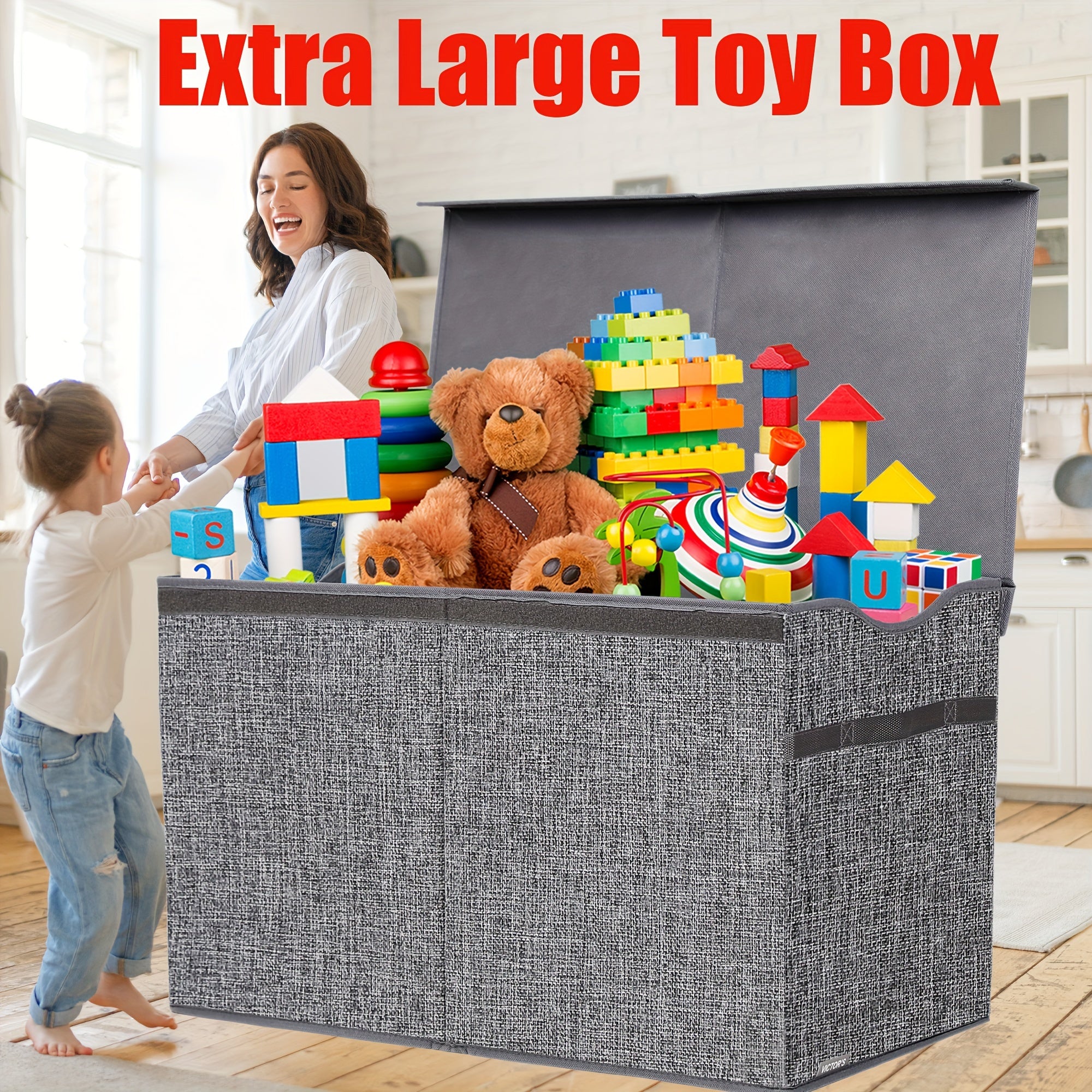 Extra Large Toy Box, Collapsible Sturdy Kids Toy Chest For Boys, Girls, Kids, Toy Storage Organizer Toddler Storage Bins With Lids, Toy Box Basket For Living Room, Bedroom, Nursery Gift Wrap Storage
