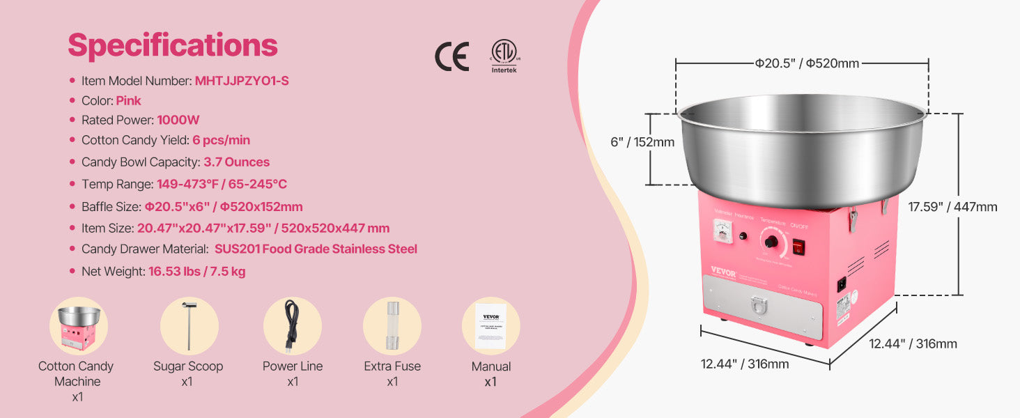 SucceBuy Electric Cotton Candy Machine 1000W Commercial Candy Floss Maker with Stainless Steel Bowl for  Birthday Family Party