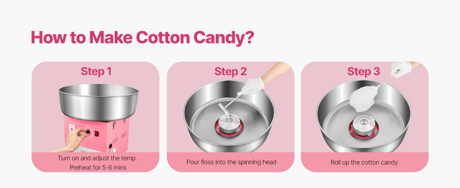 SucceBuy Electric Cotton Candy Machine 1000W Commercial Candy Floss Maker with Stainless Steel Bowl for  Birthday Family Party