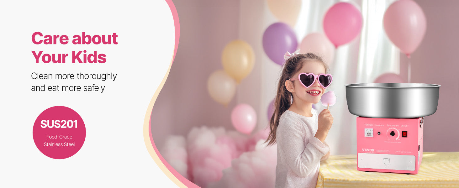 SucceBuy Electric Cotton Candy Machine 1000W Commercial Candy Floss Maker with Stainless Steel Bowl for  Birthday Family Party
