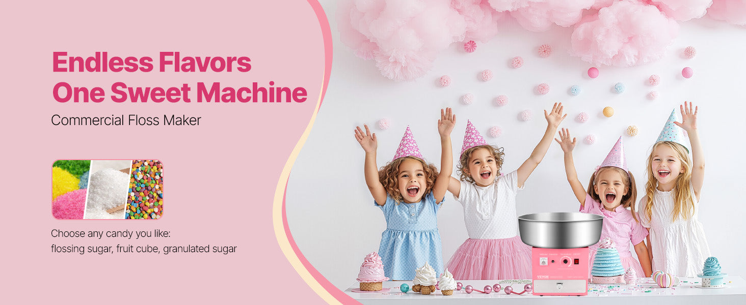 SucceBuy Electric Cotton Candy Machine 1000W Commercial Candy Floss Maker with Stainless Steel Bowl for  Birthday Family Party