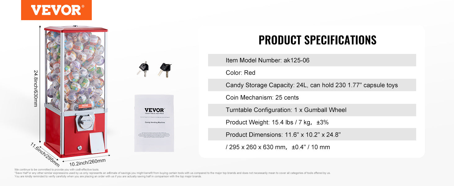 SucceBuy 25inch Gumball Machine for Kids PS 230 Capsule Toys Rectangle Blue For Game Stores Coin Operated Gumball Bank