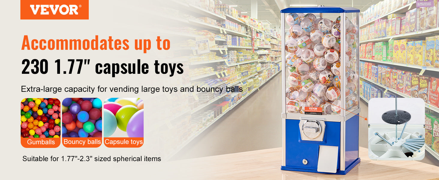 SucceBuy 25inch Gumball Machine for Kids PS 230 Capsule Toys Rectangle Blue For Game Stores Coin Operated Gumball Bank