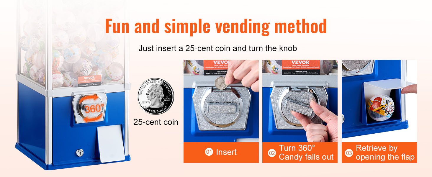 SucceBuy 25inch Gumball Machine for Kids PS 230 Capsule Toys Rectangle Blue For Game Stores Coin Operated Gumball Bank