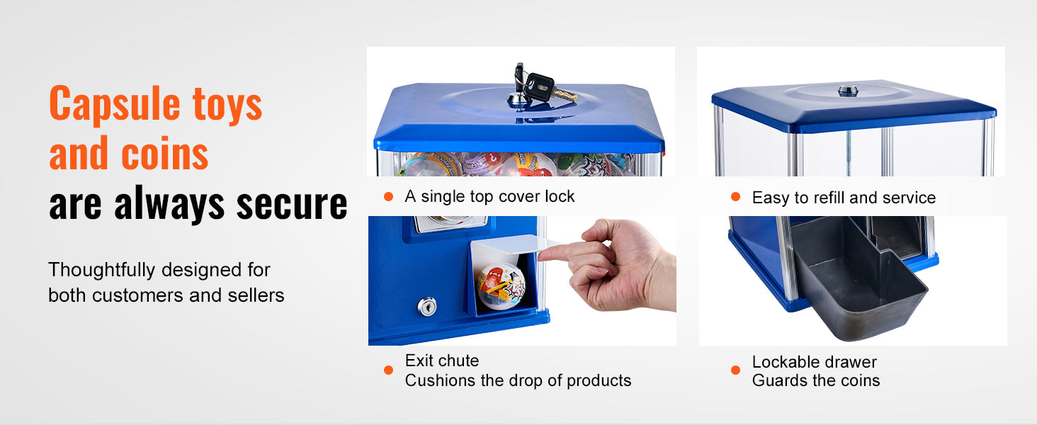 SucceBuy 25inch Gumball Machine for Kids PS 230 Capsule Toys Rectangle Blue For Game Stores Coin Operated Gumball Bank