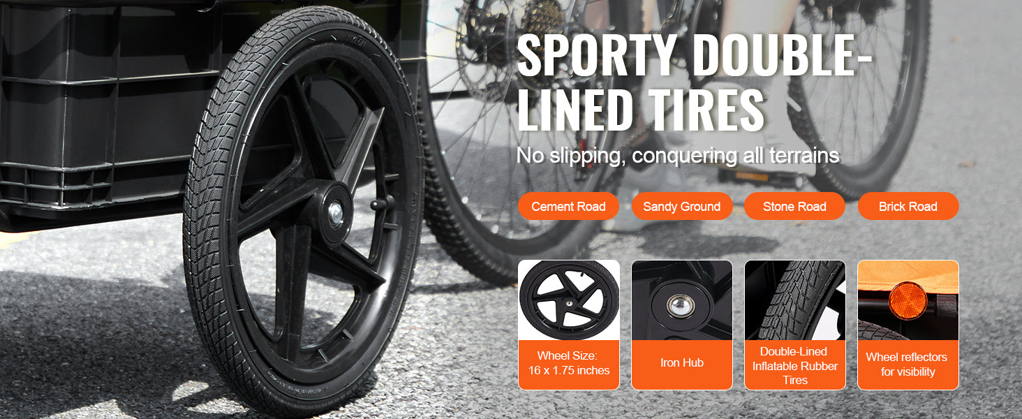 SucceBuy 88Lbs Bike Cargo Trailer Bicycle Wagon Cart Foldable Storage with 16" Wheels & Safe Reflectors Fits 24"-28" Bike Wheels