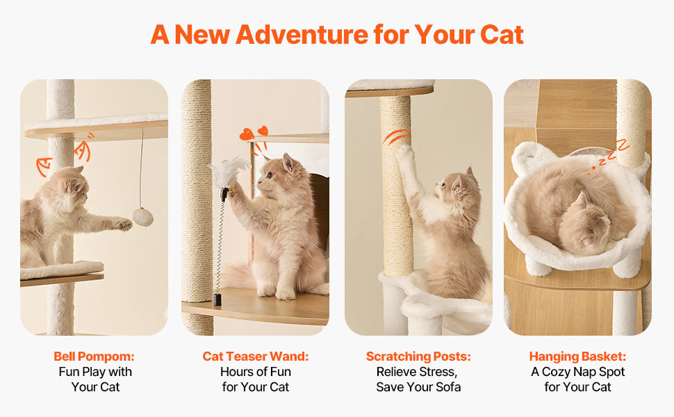 SucceBuy Large Cat Tree 68.9inch Tall Multi-level Cat Condo Furniture Activity Center with Cozy Perches Kitten House for Indoor