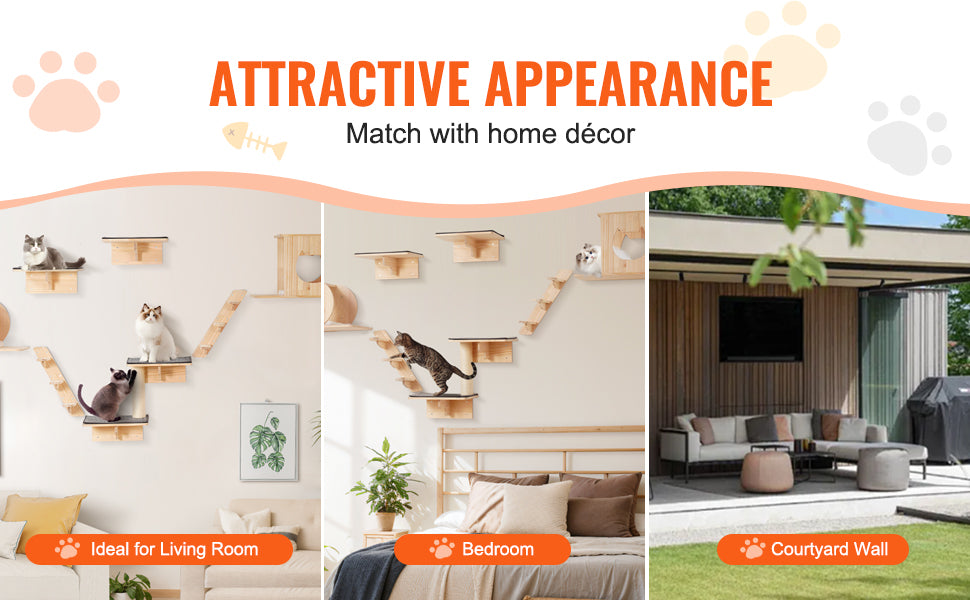 SucceBuy Wall Mounted Cat Shelves Cat Wall Shelves and Perches with Jumping Boards Hammocks & Cat Tree Cat Furniture and Shelves