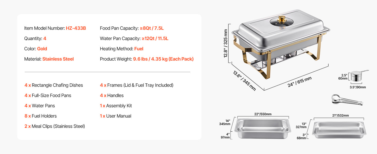 SucceBuy 2/4 Pack Chafing Dish Buffet Set Stainless Steel Chafer with Half Size Pans Rectangle Catering Warmer for Party Banquet
