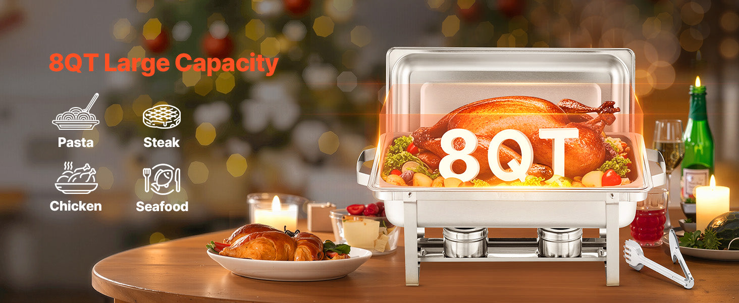 VEVOR 8 Qt 4/6 Pack Chafing Dish Buffet Set Stainless Steel Chafer Rectangle Catering Warmer Server with Lid Water Pan for party