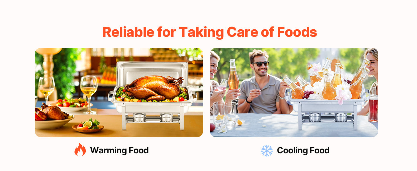 VEVOR 8 Qt 4/6 Pack Chafing Dish Buffet Set Stainless Steel Chafer Rectangle Catering Warmer Server with Lid Water Pan for party