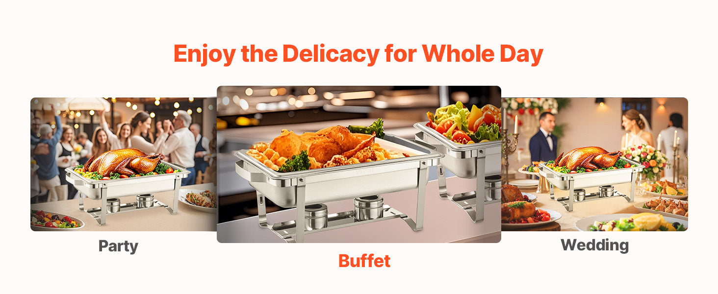VEVOR 8 Qt 4/6 Pack Chafing Dish Buffet Set Stainless Steel Chafer Rectangle Catering Warmer Server with Lid Water Pan for party