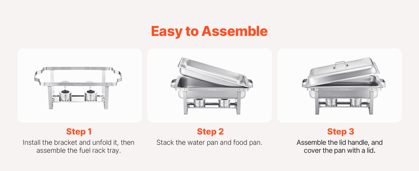 VEVOR 8 Qt 4/6 Pack Chafing Dish Buffet Set Stainless Steel Chafer Rectangle Catering Warmer Server with Lid Water Pan for party