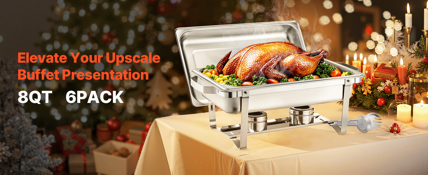 VEVOR 8 Qt 4/6 Pack Chafing Dish Buffet Set Stainless Steel Chafer Rectangle Catering Warmer Server with Lid Water Pan for party