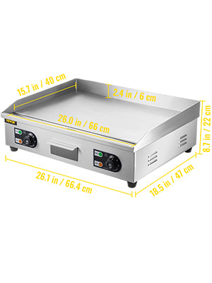 SucceBuy 14"-22" Electric Countertop Griddle Teppanyaki Grill 1600W/3200W Stainless Steel Flat Top Grills for Pancake Chicken