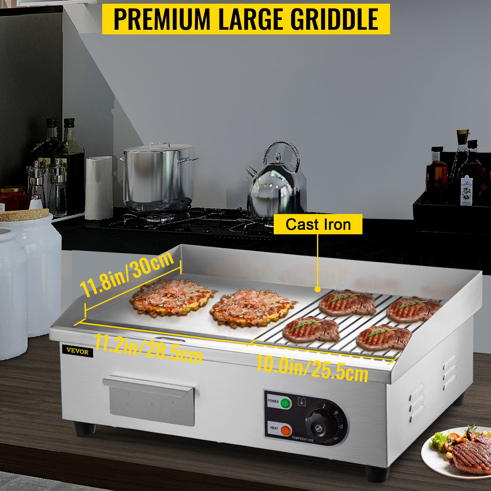 SucceBuy 14"-22" Electric Countertop Griddle Teppanyaki Grill 1600W/3200W Stainless Steel Flat Top Grills for Pancake Chicken