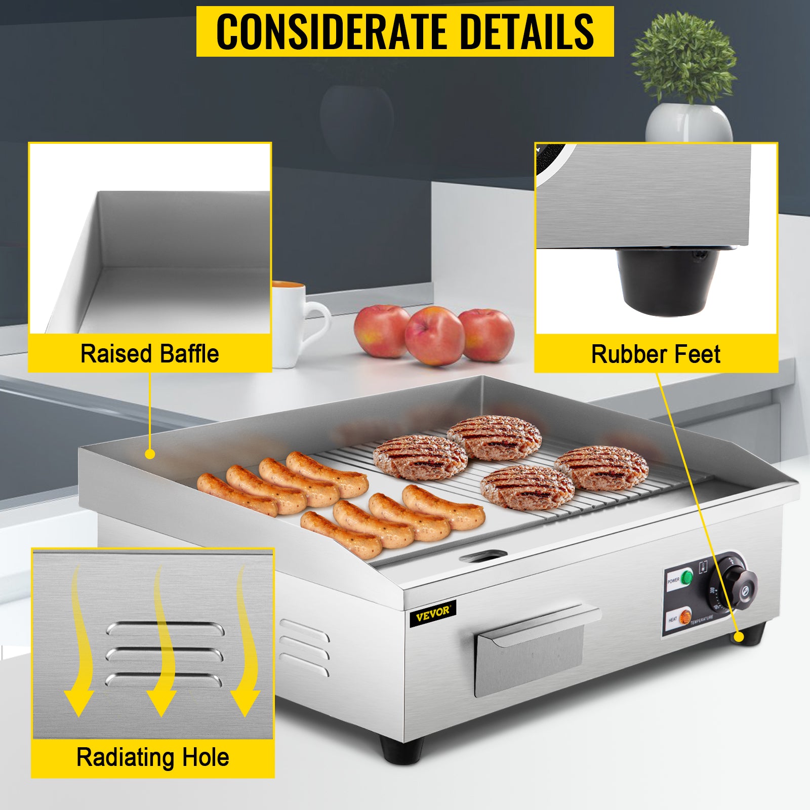 SucceBuy 14"-22" Electric Countertop Griddle Teppanyaki Grill 1600W/3200W Stainless Steel Flat Top Grills for Pancake Chicken