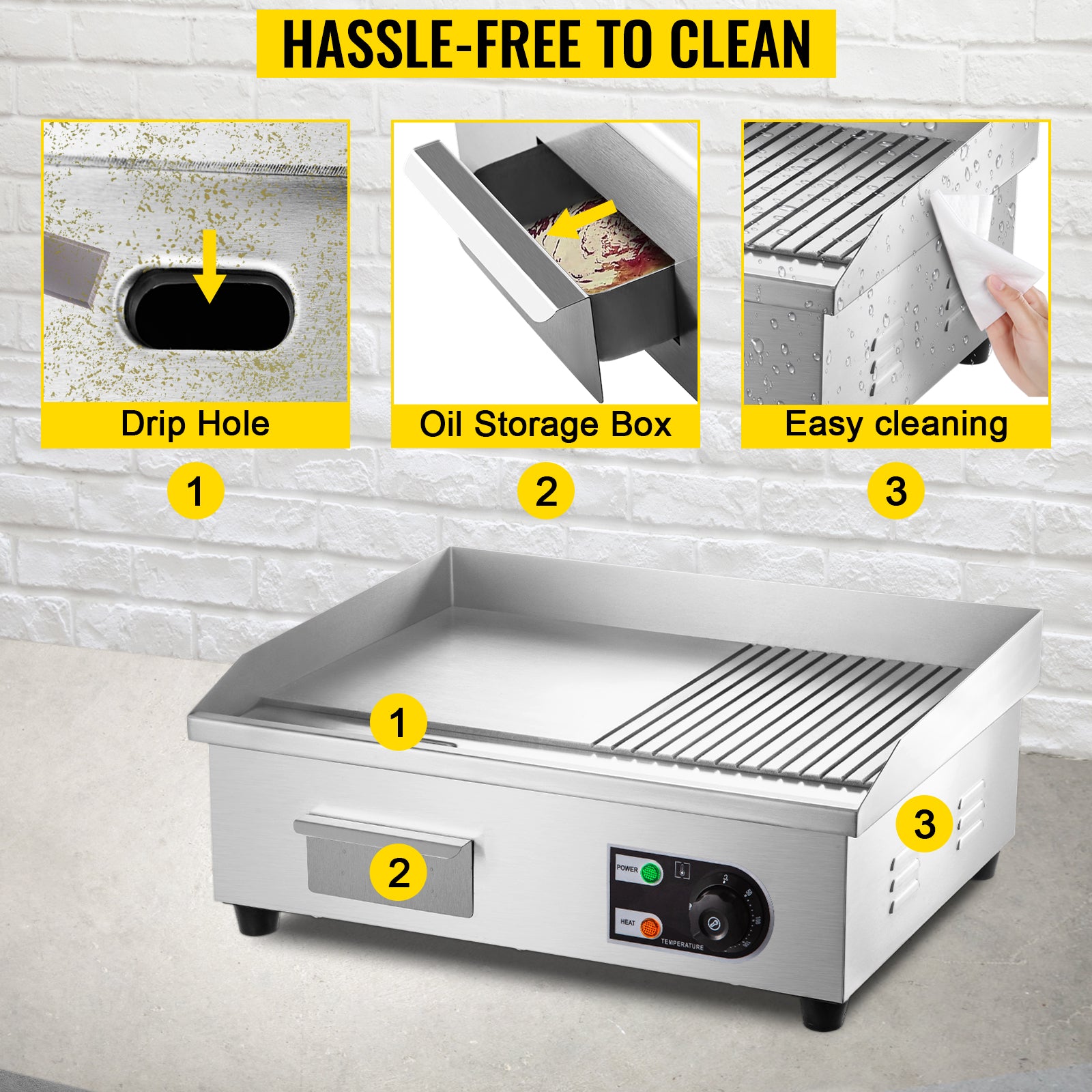 SucceBuy 14"-22" Electric Countertop Griddle Teppanyaki Grill 1600W/3200W Stainless Steel Flat Top Grills for Pancake Chicken