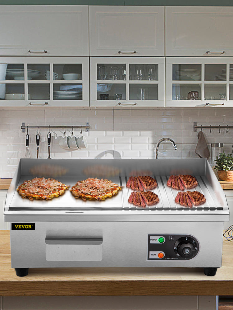 SucceBuy 14"-22" Electric Countertop Griddle Teppanyaki Grill 1600W/3200W Stainless Steel Flat Top Grills for Pancake Chicken