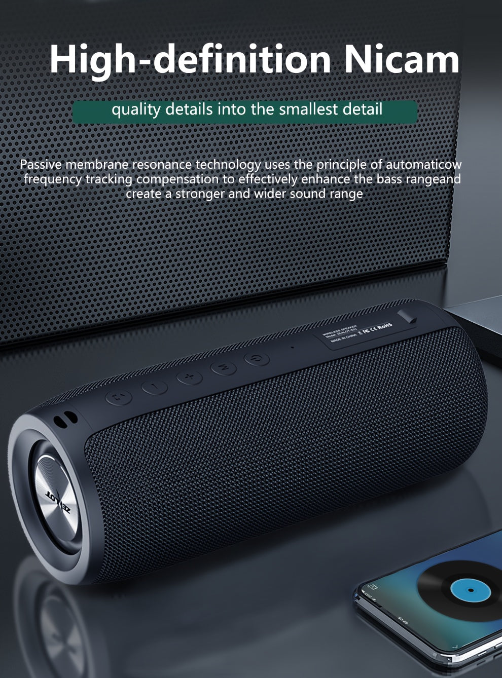 ZEALOT S51 20W Wireless Speakers, Portable Subwoofer Speaker, Wireless Speaker, Dual Pairing, 1800mAh Battery, 10 Hours Playtime Loud Stereo, Booming Bass, Charging Cable And Aux Cable, FM TF USB Plug-in Card Compatible, Conn