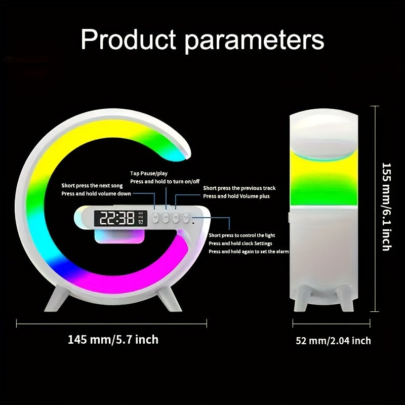 Multifunctional Big G Wireless Speaker with Atmosphere Light & Mobile Charging - Clock Feature for Night-time Use