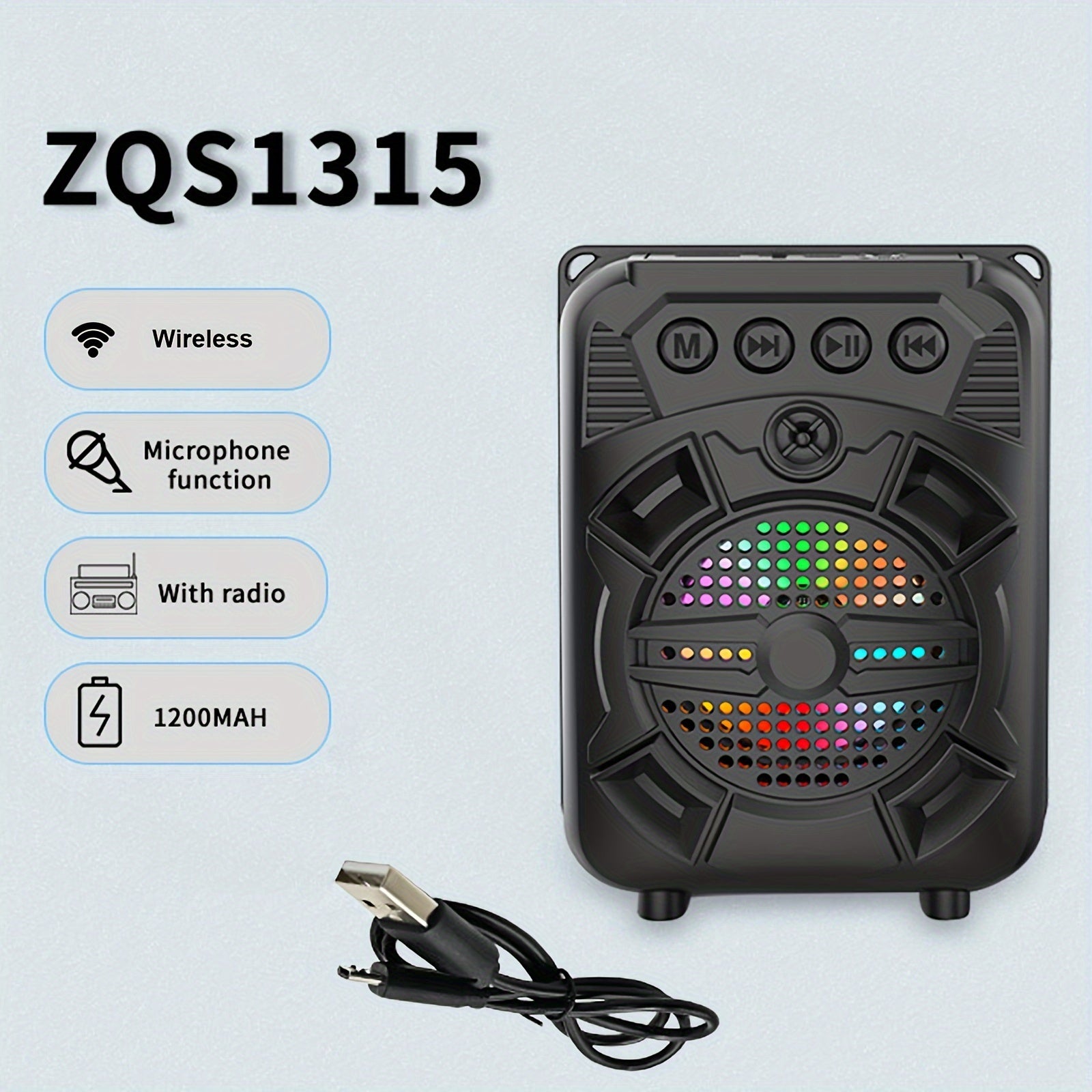 5W Wireless Portable Speaker - Compact Desktop Speaker with RGB Light, USB Charging, and TWS Pairing for Smartphones and Tablets - Outdoor-Ready Audio with Powerful Sound, Model ZQS1315