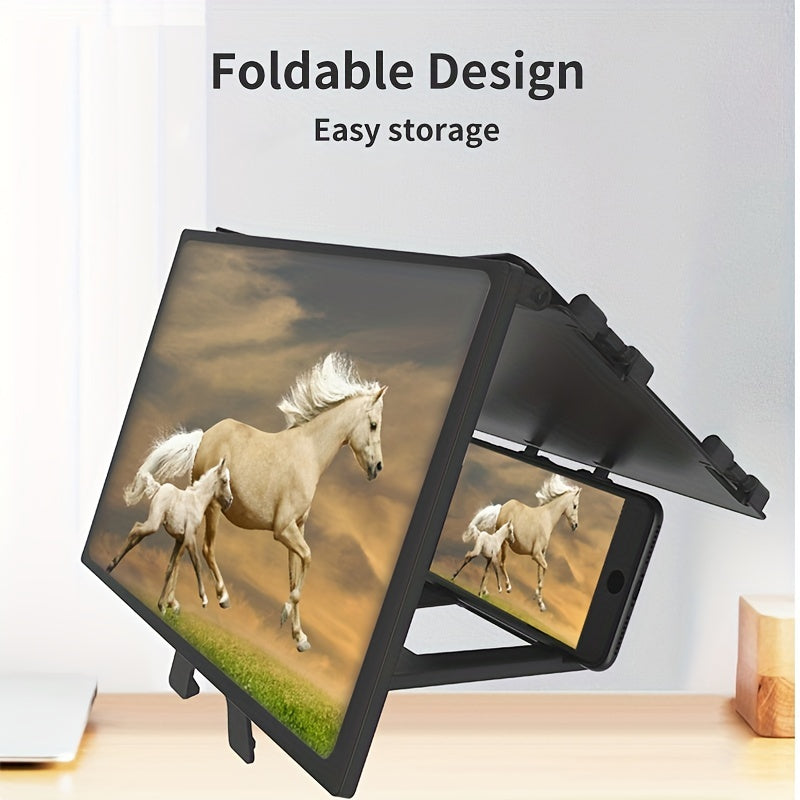 Triple-Sided Cinema Experience - 12-inch Foldable Phone Screen Magnifier with Optical Acrylic Lens - Instant HD Boost, Portable Mini Theater for TV-Like Viewing, 3-4x Magnification Desktop Stand