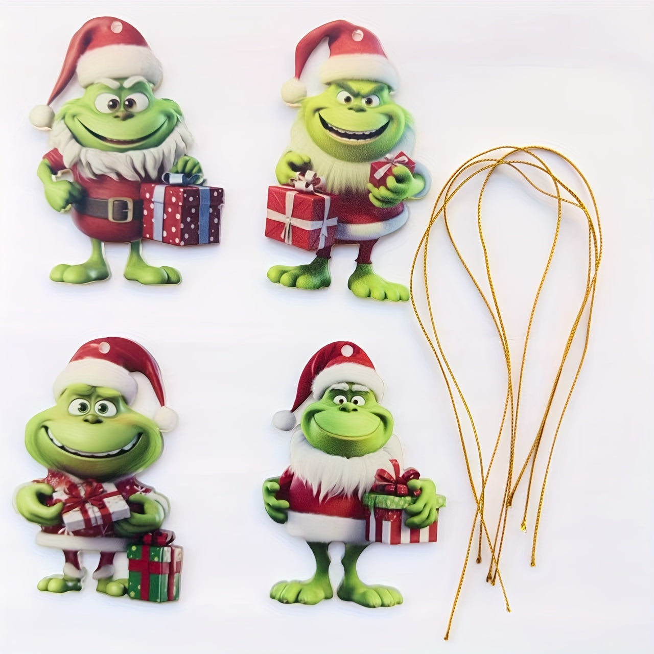 4Pc Christmas Decoration Grinch Collection: Multi-functional Ornaments for Cars, Christmas Trees, and Backpacks