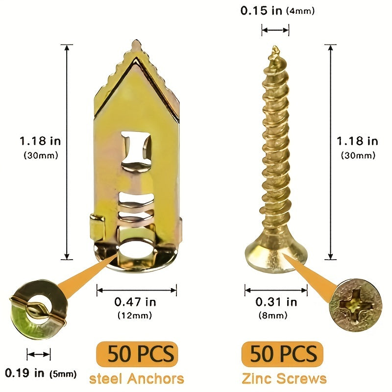 100pcs Heavy-Duty Drywall Anchors Kit - Industrial Hardware for Wall Mounting, Self-Drilling Screws and Hollow Anchors for TV, Bike, Cabinet Installation, Easy-to-Use and Reliable Fastening Solution