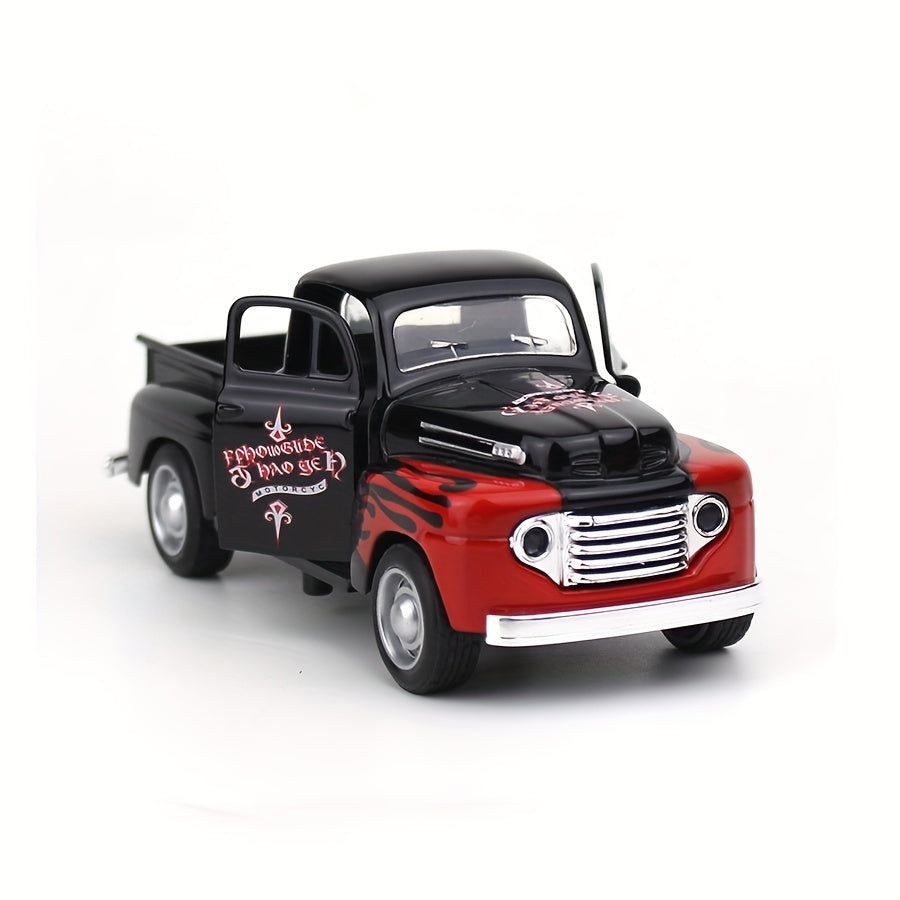 Simulation 1: 32 Alloy Graffiti Pickup Car Model Children's Toy Car Decoration Return Car Model Double Door Openable Die Casting Toy Metal Car Gift Christmas, Halloween Gift